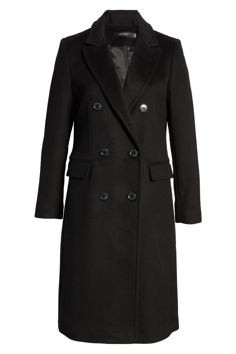 Double Breasted Wool Blend Coat, Alternate, color, BLACK