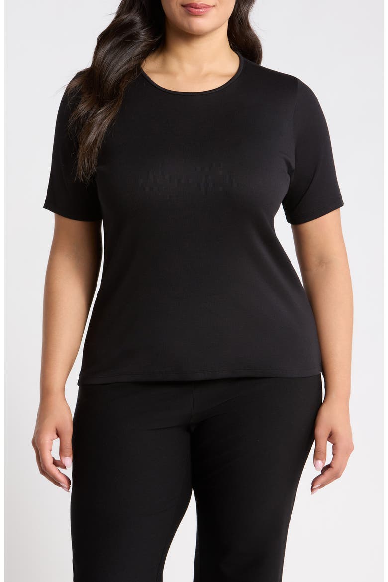 Rib Knit Stretch Organic Cotton Crewneck Top, Main, color, BLACK