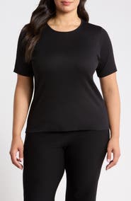 Eileen Fisher Rib Knit Stretch Organic Cotton Crewneck Top