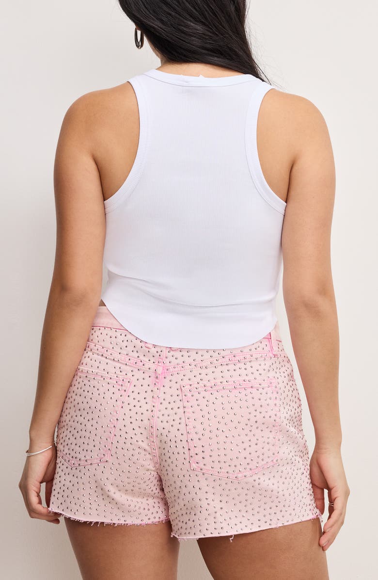 Good American Lightweight Crop Stretch Cotton Rib Racer Tank, Alternate, color, White