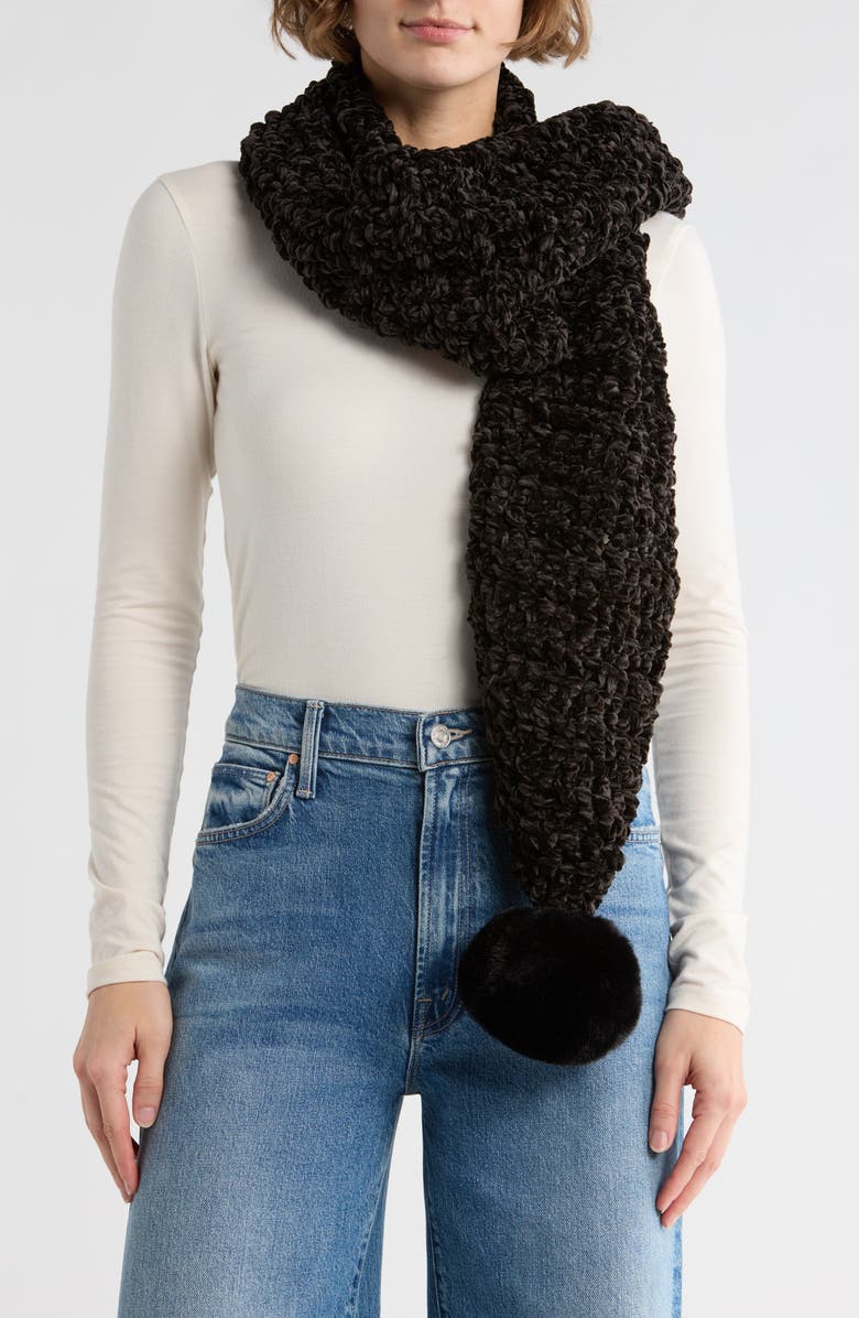 Kurt Geiger London Chunky Chenille Knit Scarf, Main, color, Black