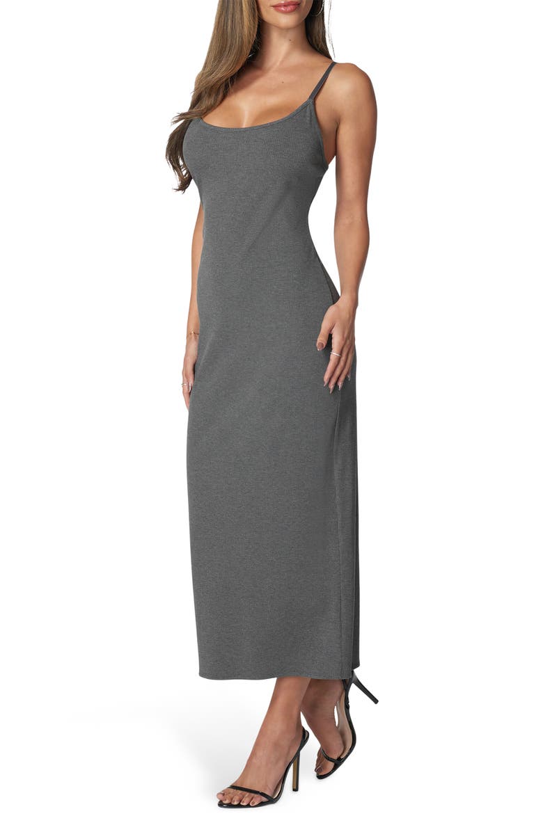 bebe Ribbed Maxi Dress, Alternate, color, Charcoal