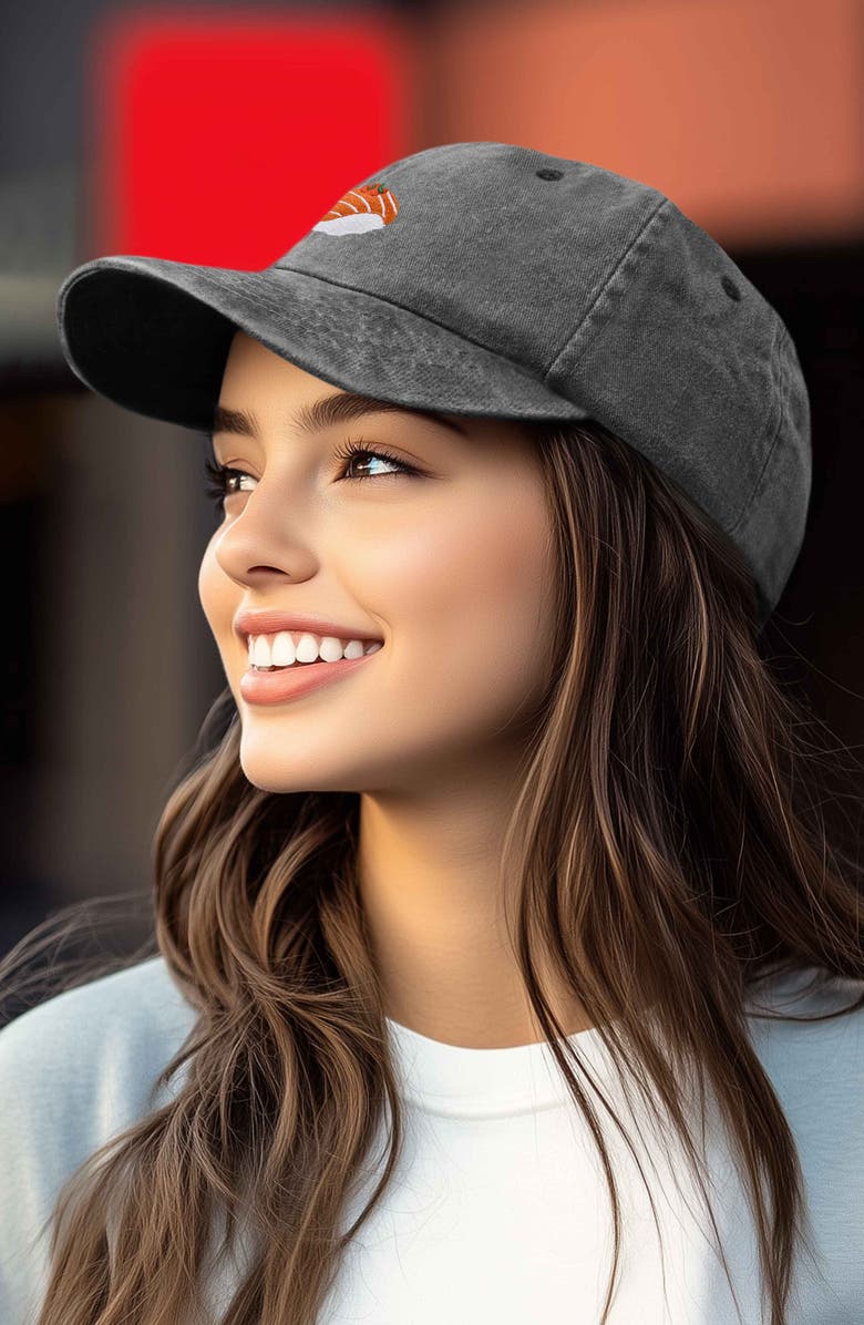 Dalix Salmon Sushi Embroidered Dad Cap, Alternate, color, Washed Black