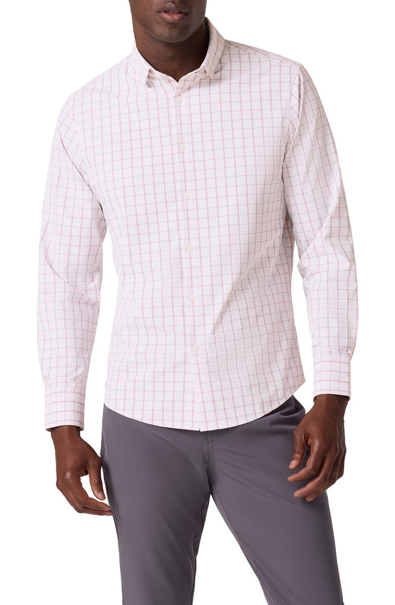 Mizzen+Main Leeward Trim Fit Plaid Performance Button-Up Shirt, Main, color, Aluminum Hampton Plaid