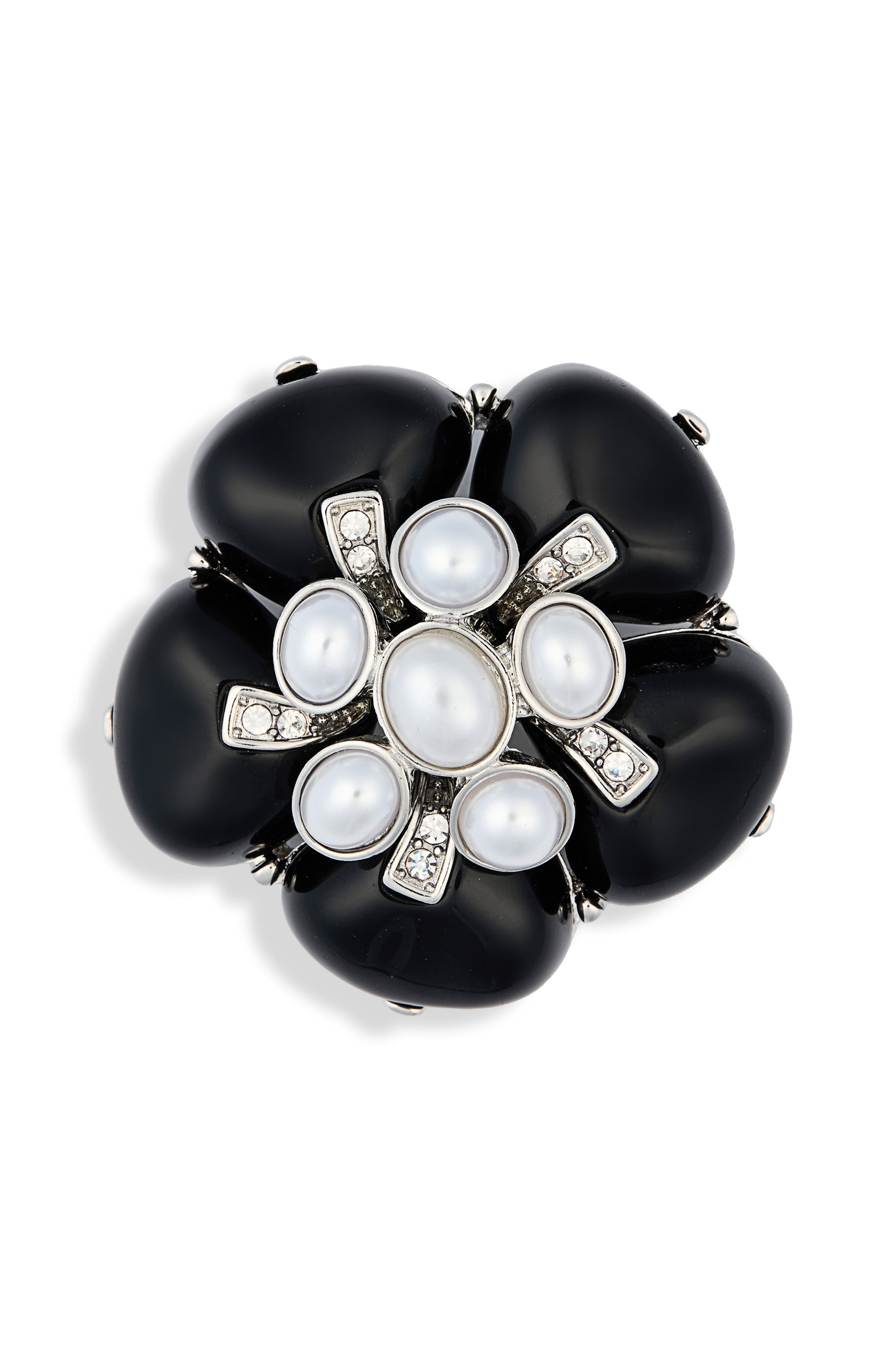 Kenneth Jay Lane Faux Pearl & Crystal Flower Pin