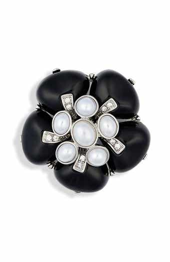 Kenneth Jay Lane Faux Pearl & Crystal Flower Pin