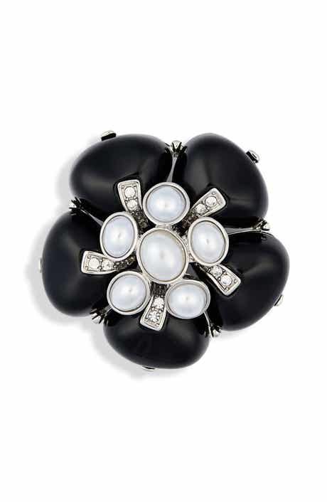 Kenneth Jay Lane Faux Pearl & Crystal Flower Pin