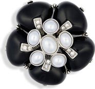 Kenneth Jay Lane Faux Pearl & Crystal Flower Pin