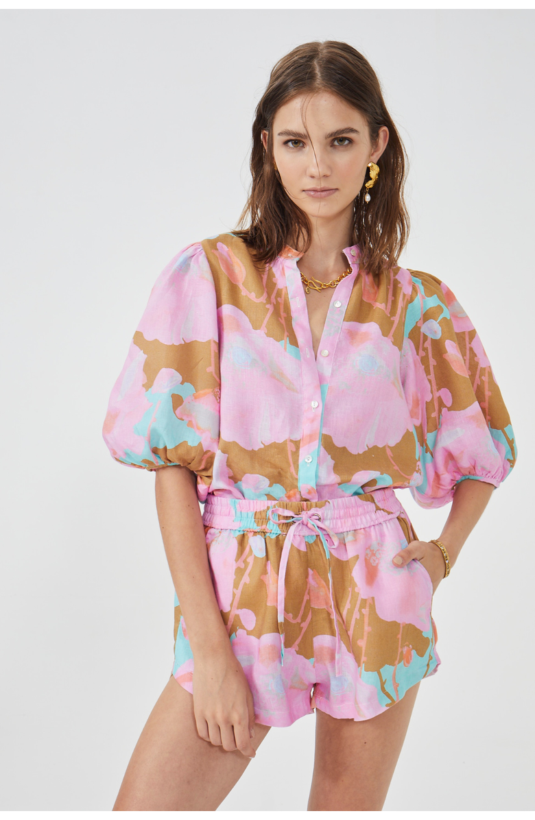 LANHTROPY Bubble Linen Shirt, Alternate, color, Aquarela