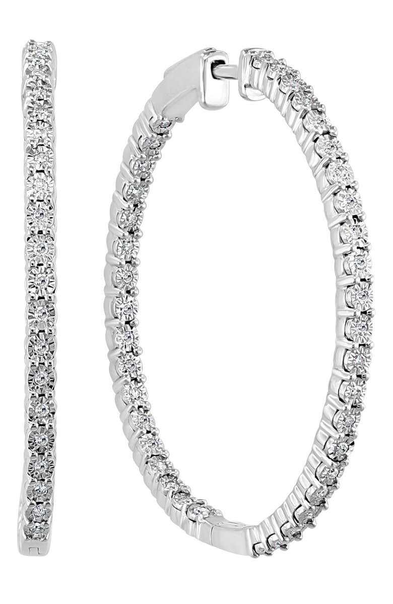 EFFY Sterling Silver Diamond Hoop Earrings - 0.46 ctw, Main, color, 