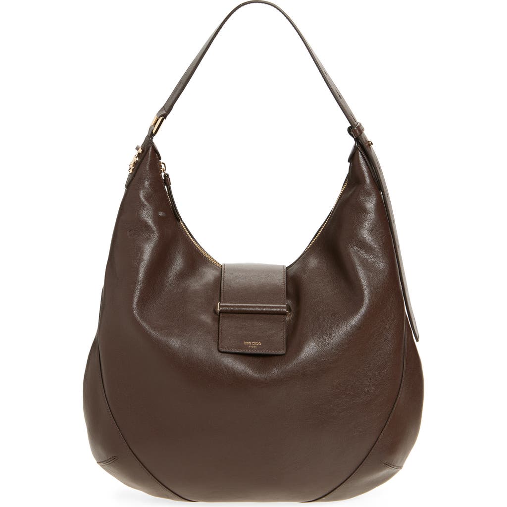 Jimmy Choo Bar Medium Leather Hobo Shoulder Bag In Brown