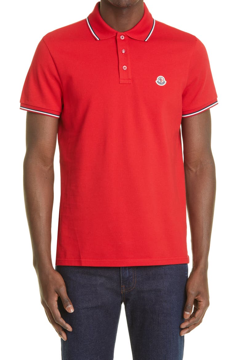 Tipped Piqué Polo, Main, color, RED