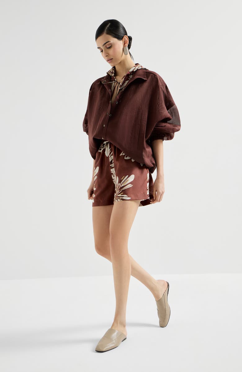 Brunello Cucinelli Bloom print shorts, Alternate, color, Bordeaux