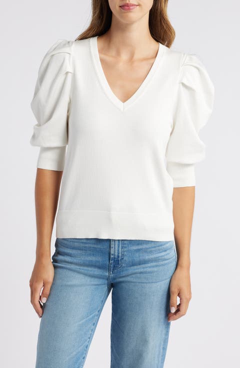 Puff Sleeve V-Neck Sweater