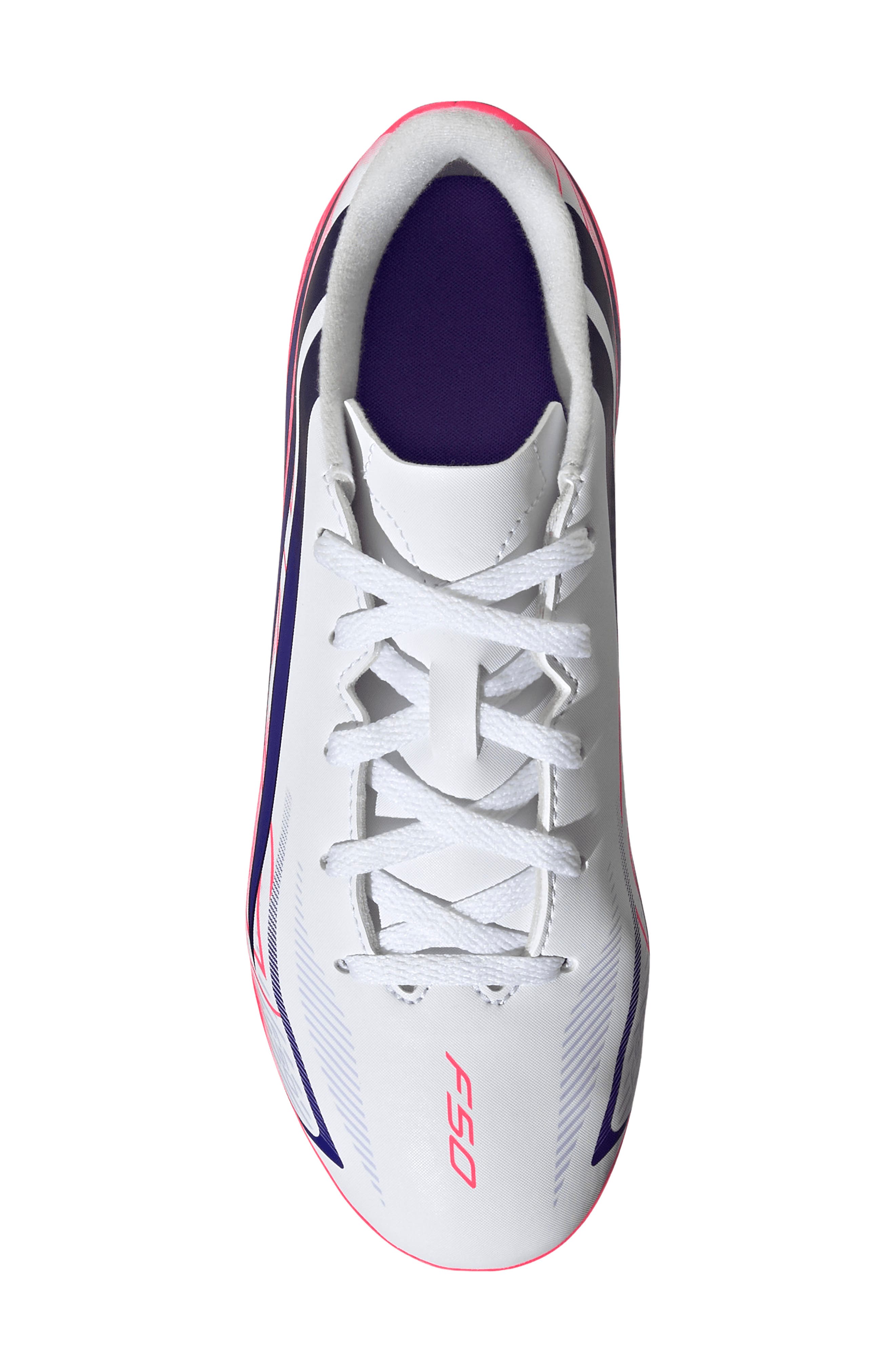 Kids' F50 Hyperfast Club Indoor Soccer Shoe, Alternate, color, WHITE/ PURPLE/ TURBO