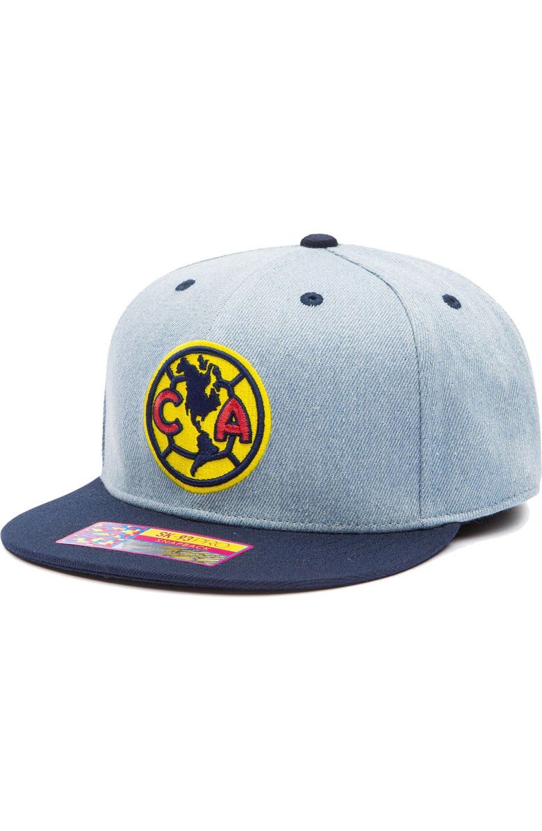 FAN INK Men's Denim/Navy Club America Nirvana Snapback Hat, Main, color, 