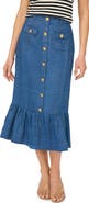 CeCe Button-Up Denim Midi Skirt