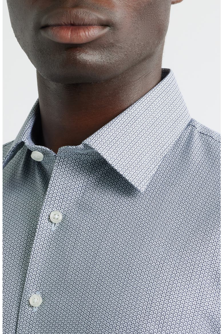 Trim Fit Geometric Print Premium Performance Twill Dress Shirt, Alternate, color, NAVY LAMARCA GEO