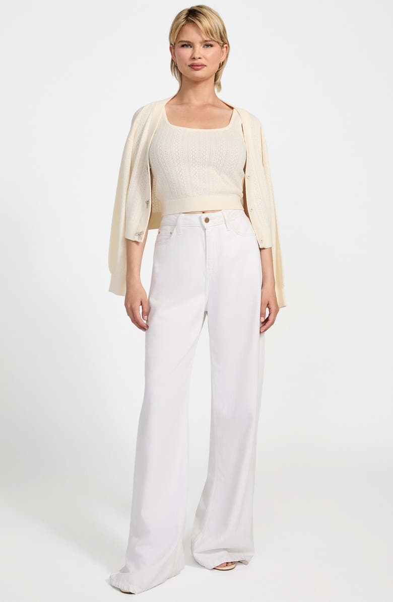 GUESS Lyla Pointelle Crop Sweater Tank, Alternate, color, Cream White