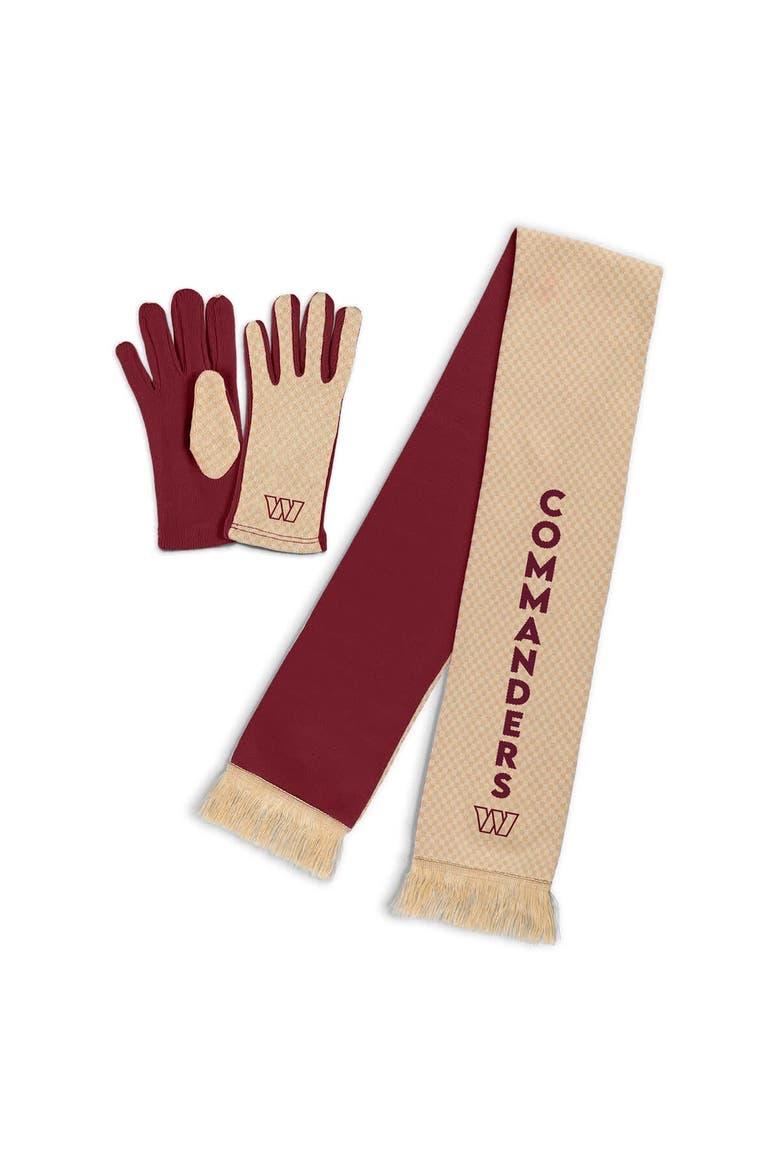 Women's WEAR by Erin Andrews Washington Commanders Tonal Microcheck Scarf & Glove Set, Main, color, Tan