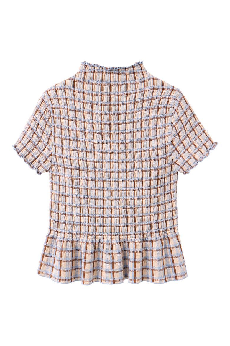 Check Smocked Peplum Top, Main, color, WHITE
