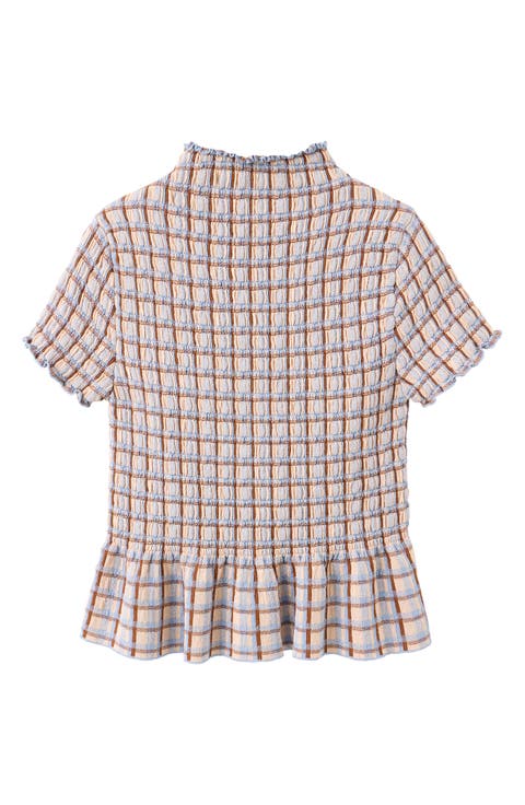 Check Smocked Peplum Top