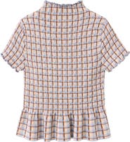 MANGO Check Smocked Peplum Top