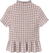 MANGO Check Smocked Peplum Top