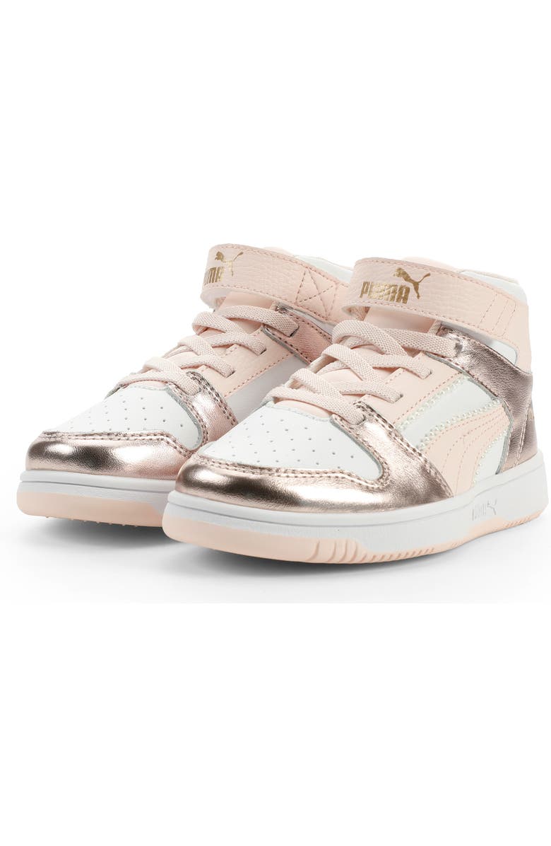 PUMA Kids' Rebound Layup High Top Sneaker, Main, color, Puma White/ Jasmine/ Gold