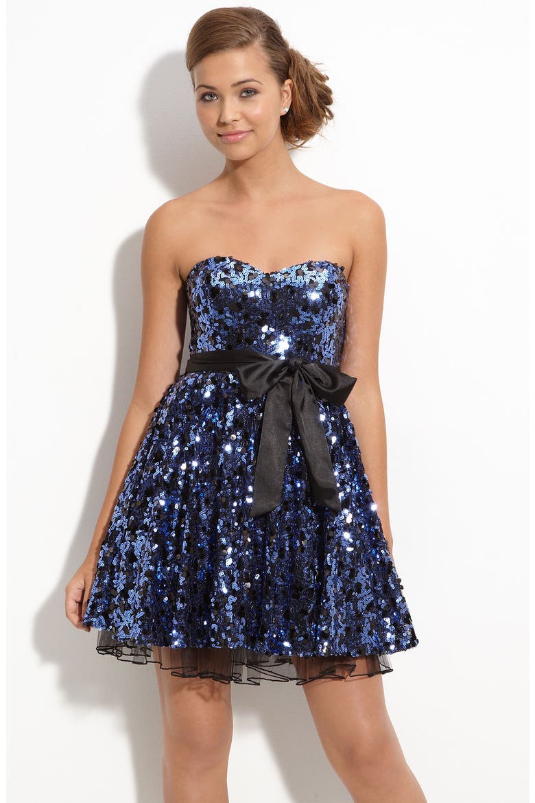 Sequined Party Dress, Main, color, NAVY