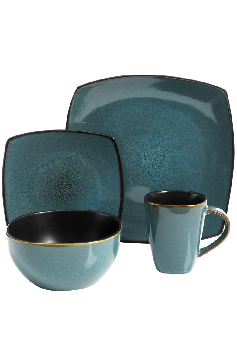Gibson 16-Piece Soft Square Dinnerware Set Green, Alternate, color, Blue
