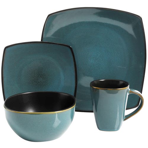 Gibson 16-piece Soft Square Dinnerware Set Green In Blue