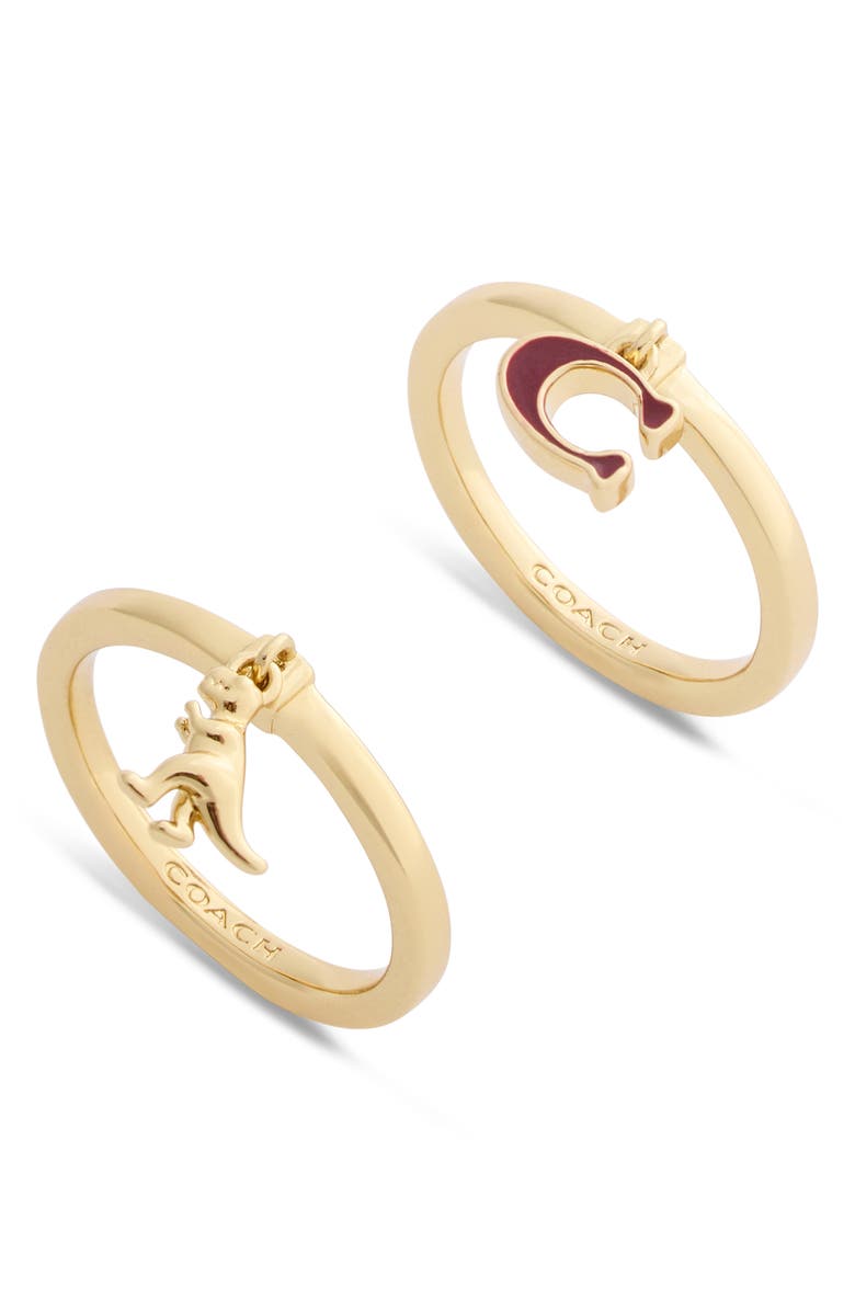 COACH C-Motif & T-Rex Stack Ring Set, Alternate, color, 