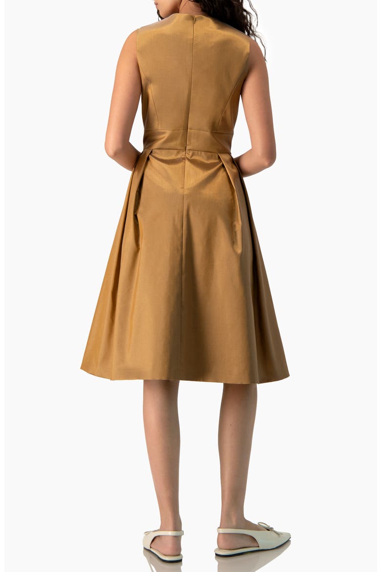 Sleeveless Bateau-Neck Pleated Fit-and-Flare Midi Dress, Alternate, color, Copper