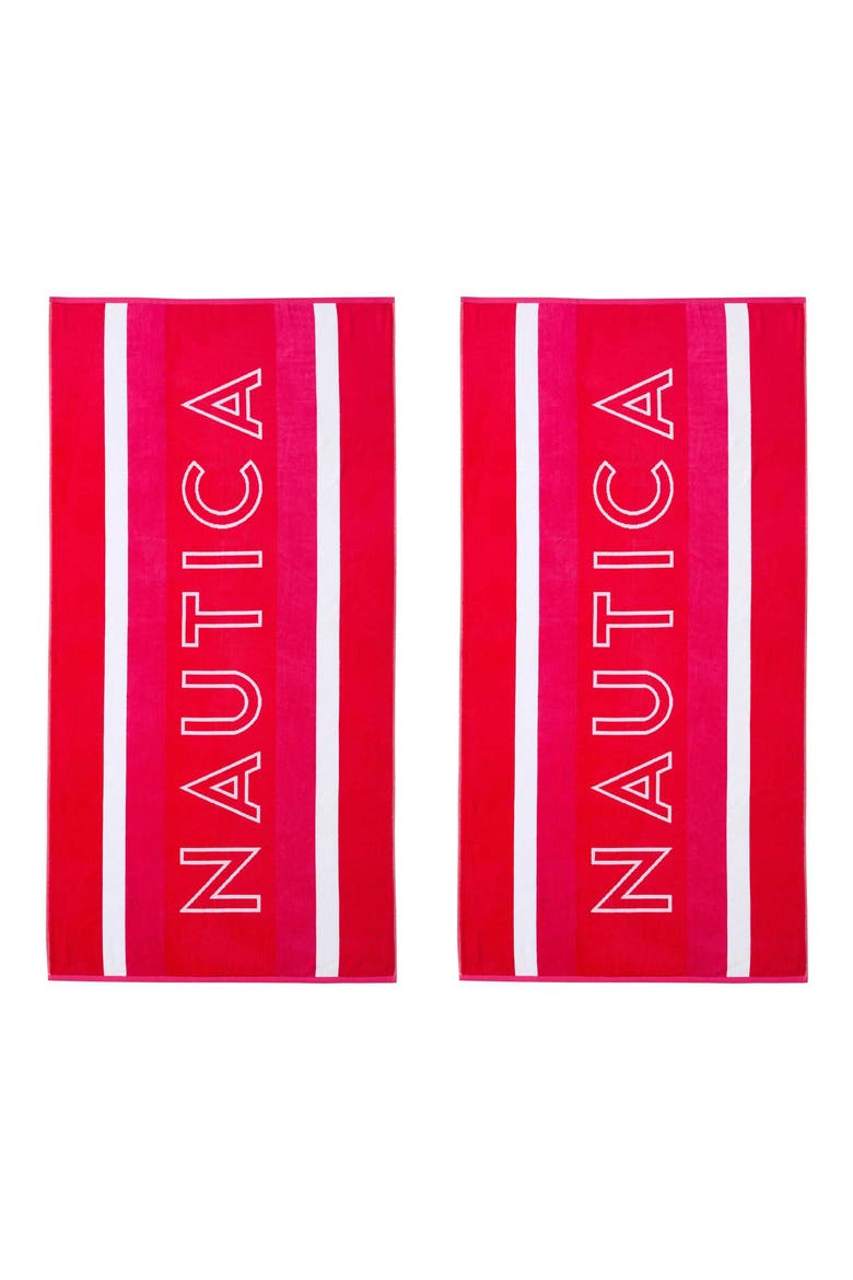 Set of 2 Cotton Blend Terry Beach Towels, Main, color, DARK PINK