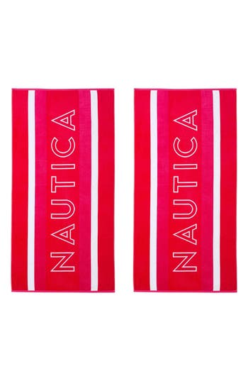 Nautica Set Of 2 Cotton Blend Terry Beach Towels In Red