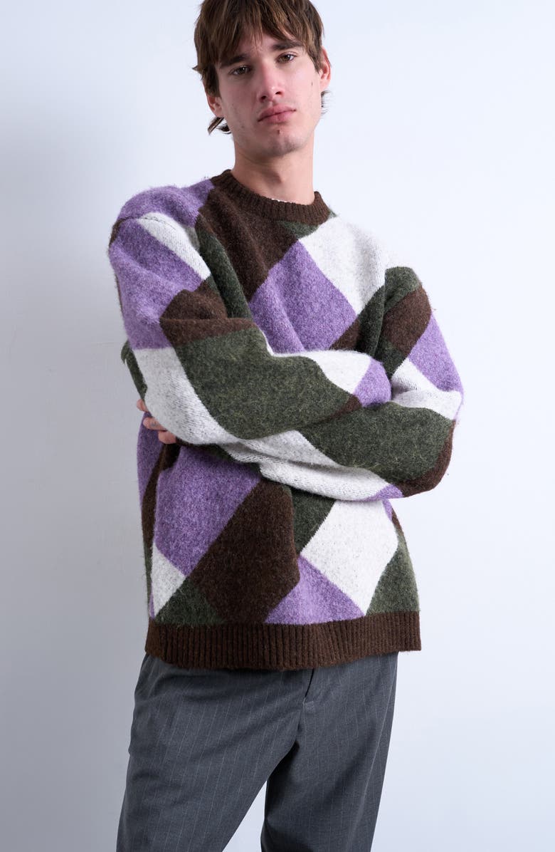 Topman Relaxed Fit Crewneck Sweater, Alternate, color, Brown