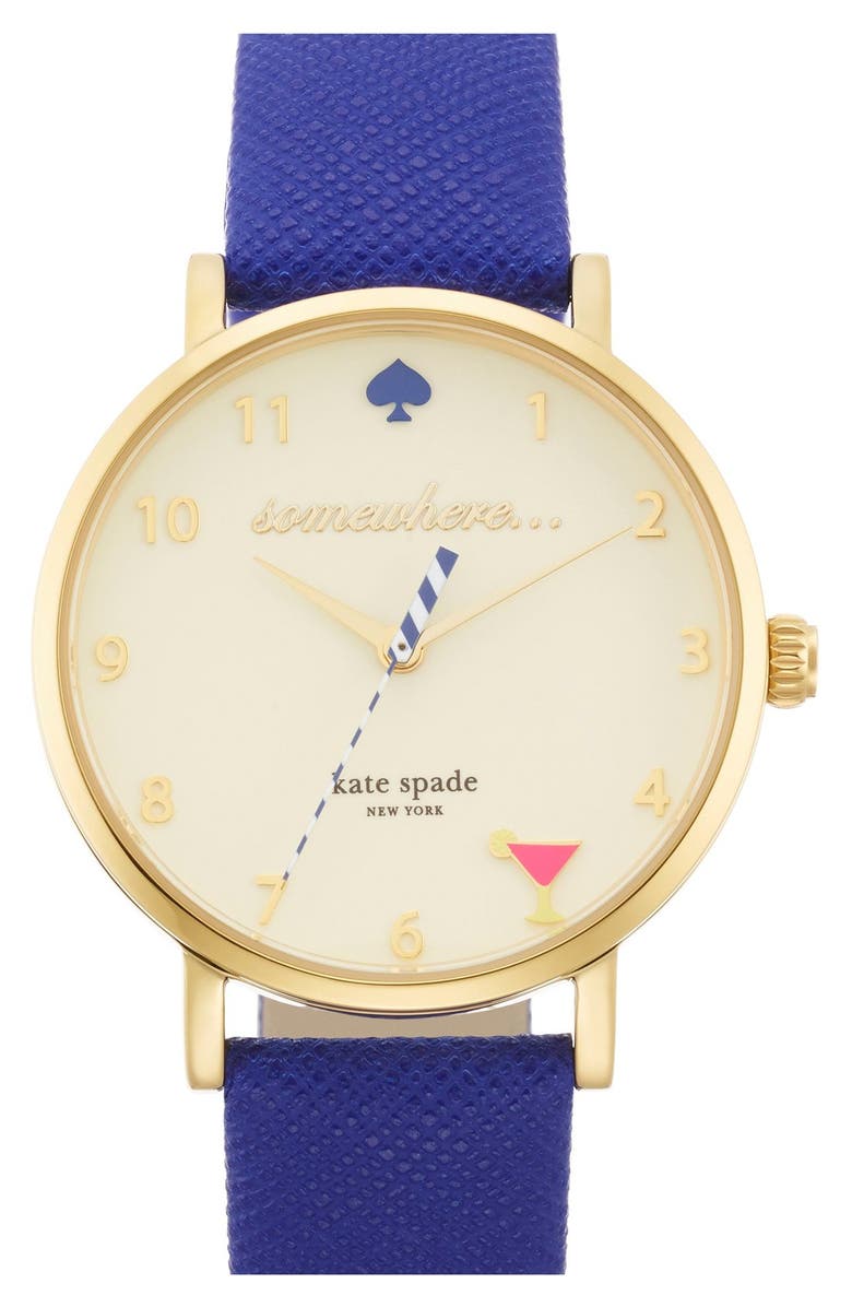 Kate Spade New York 'metro - happy hour' leather strap watch, 34mm, Main, color, 
