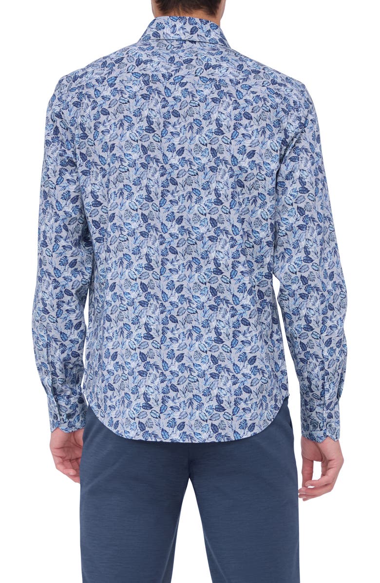 Bugatchi James OoohCotton<sup>®</sup> Leaf Print Button-Up Shirt, Alternate, color, Night Blue
