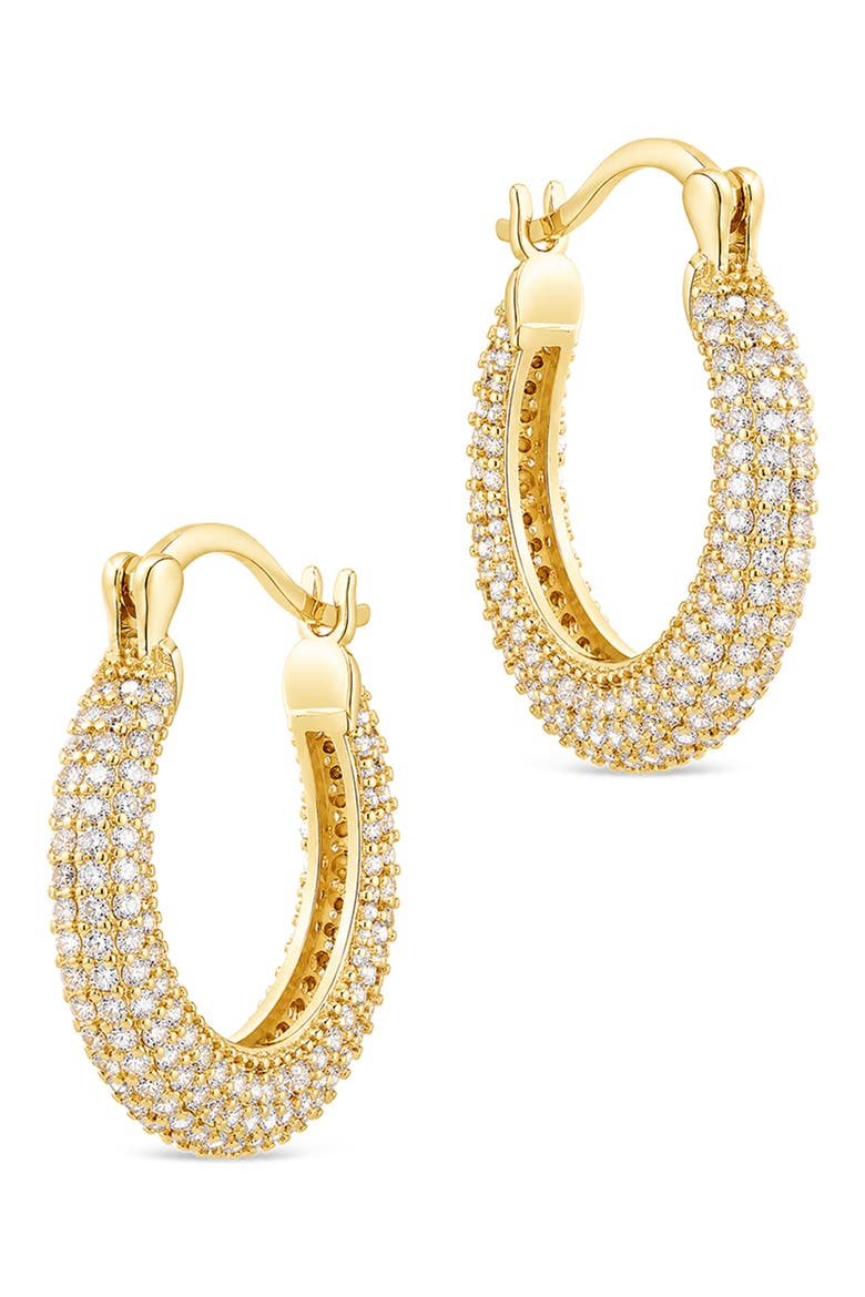 Full Pav Cubic Zirconia Hoop Earrings, Alternate, color, GOLD