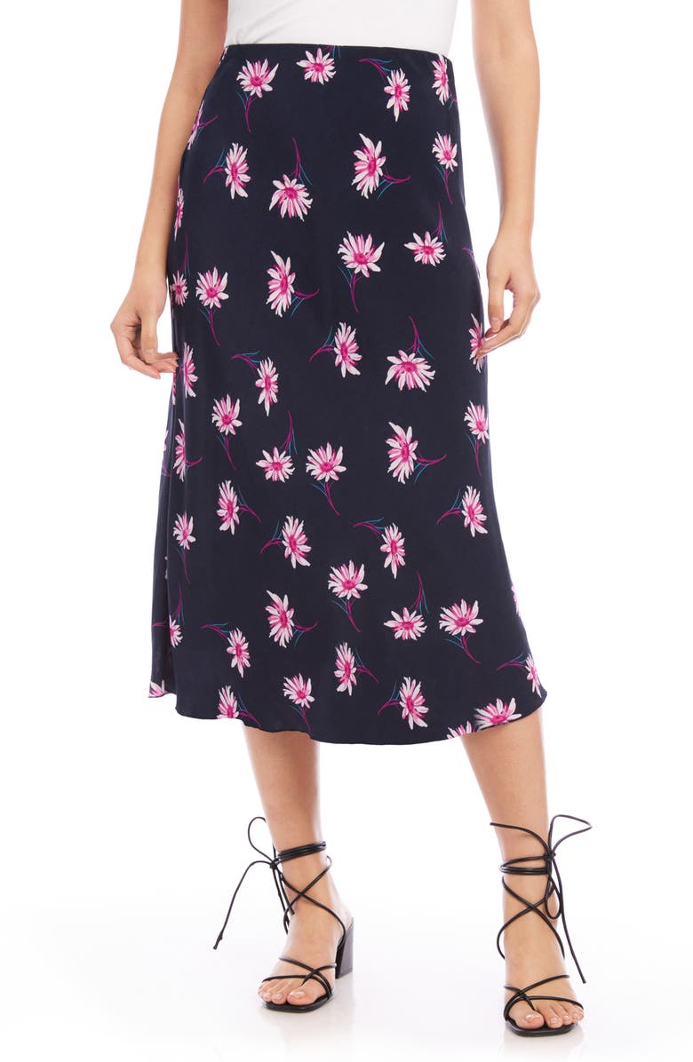 Karen Kane Daisy Print Bias Cut Midi Skirt, Main, color, 