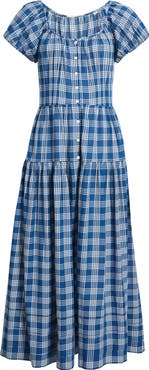 DÔEN Valenne Plaid Tiered Organic Cotton Voile Dress