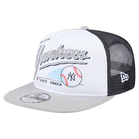 Men's New Era White/Gray New York Yankees Retro Script Trucker 9FIFTY Snapback Hat