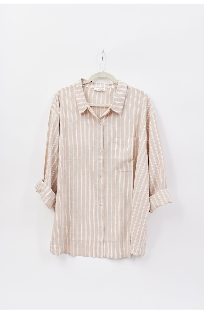 Hat Attack Printed Beach Shirt, Main, color, Stripe Tan