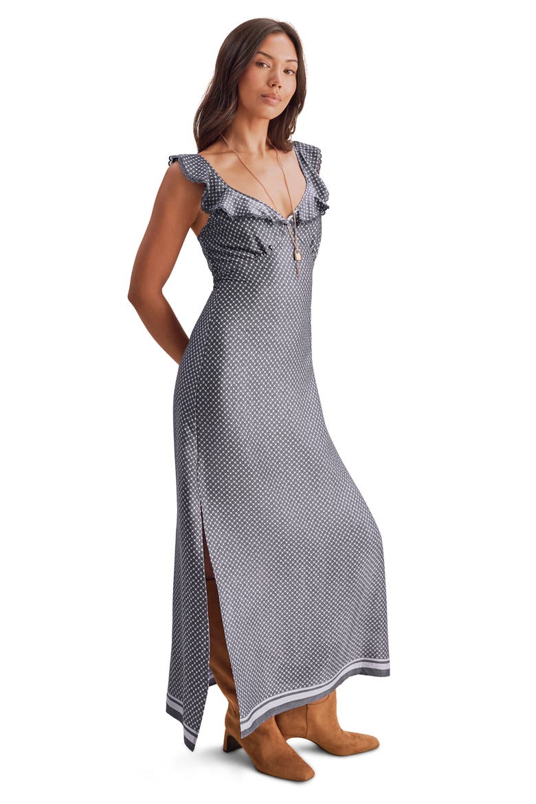 Baylee Ruffle Empire Waist Maxi Dress, Alternate, color, PURPLE ASH NAVY/ BLUE MIST