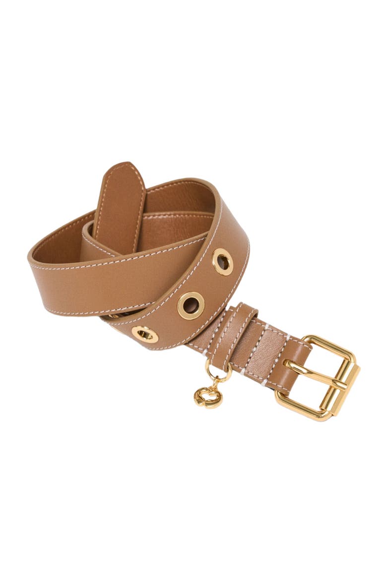 Leather belt with eyelets, Alternate, color, Moka