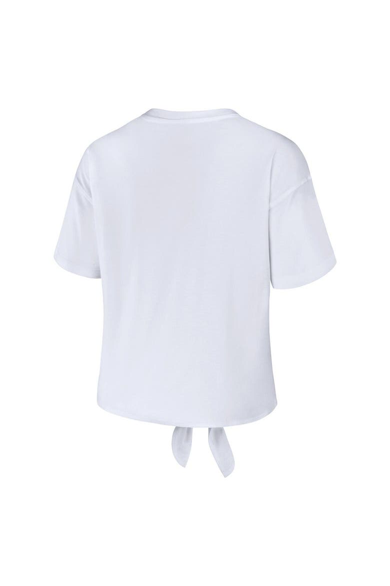 Women's WEAR by Erin Andrews White Jackson State Tigers Striped Front Knot Cropped T-Shirt, Alternate, color, White