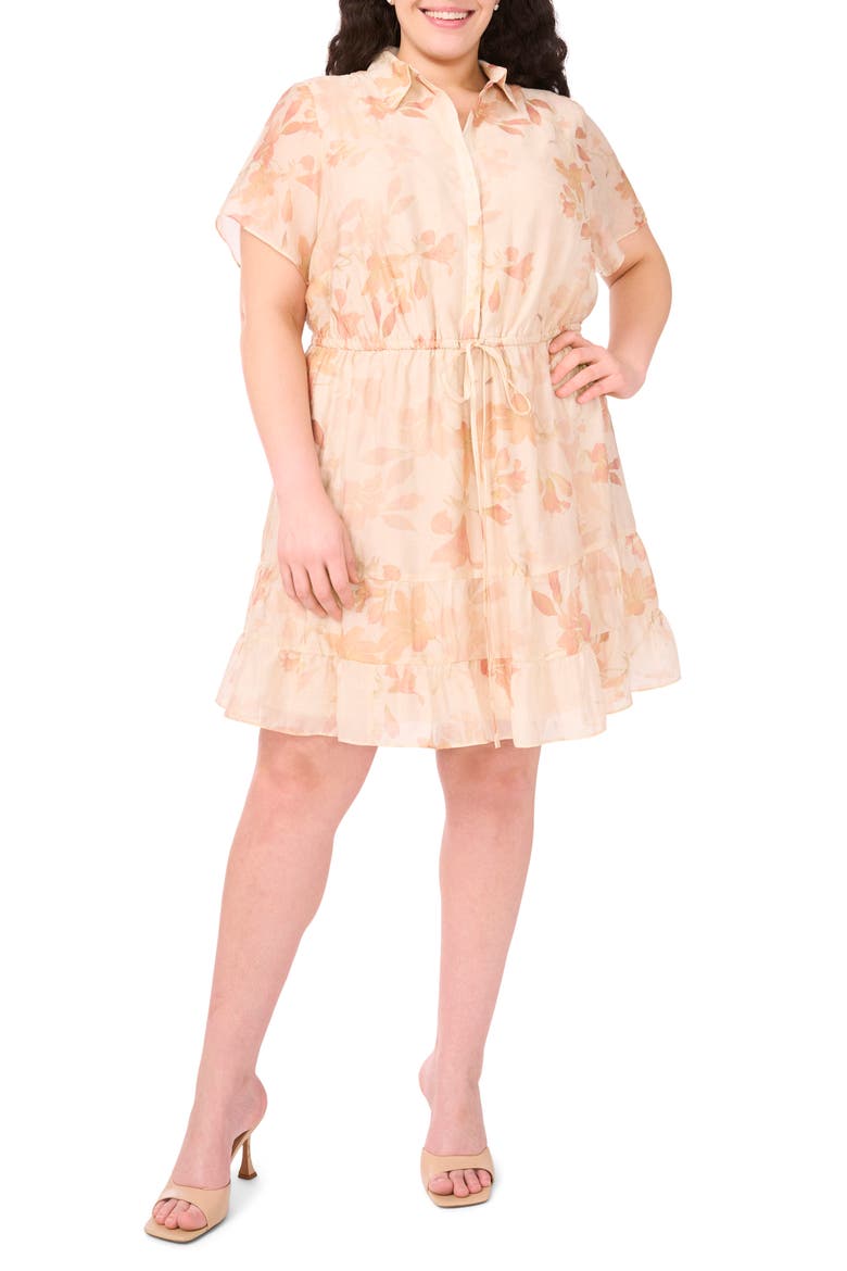 Floral Print Short Sleeve Dress, Main, color, SILVER PINK