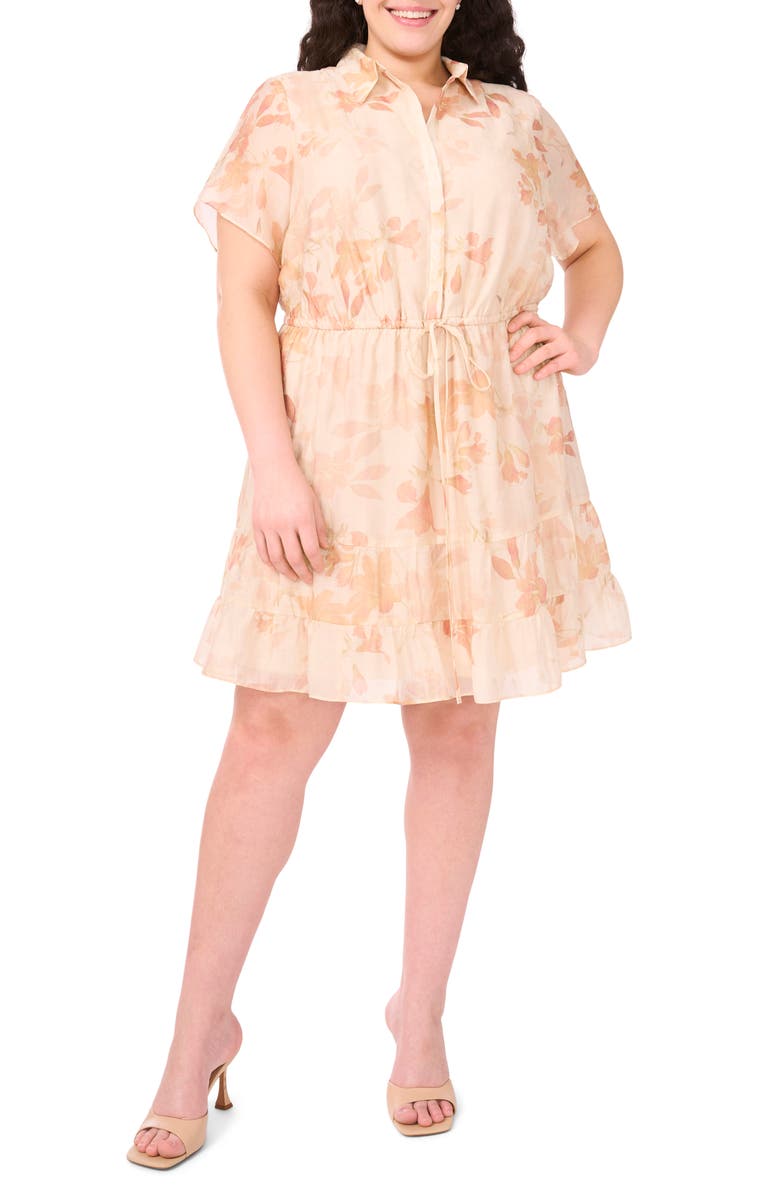 Halogen<sup>®</sup> Floral Print Short Sleeve Dress, Main, color, Silver Pink