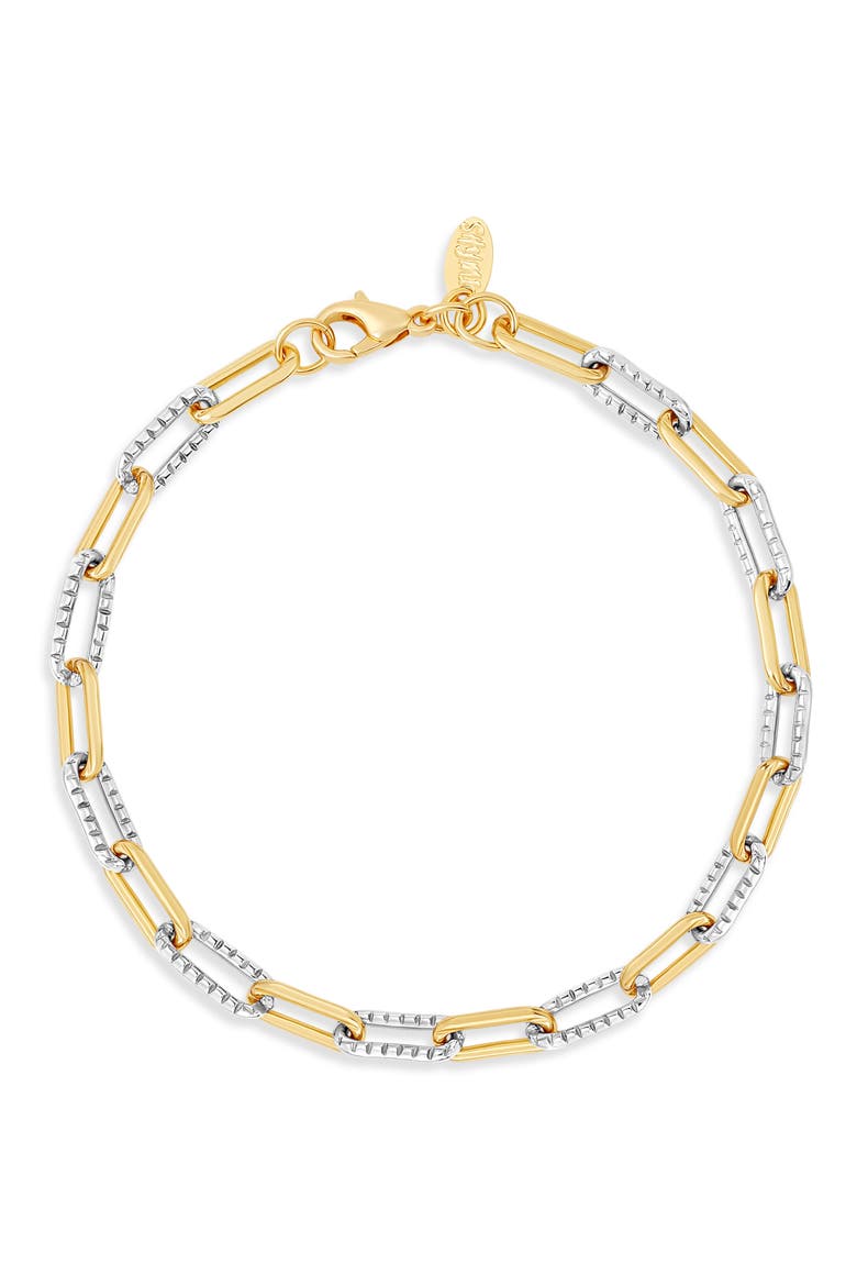 Two-Tone Textured Paper Clip Chain Bracelet, Main, color, GOLD SILVER